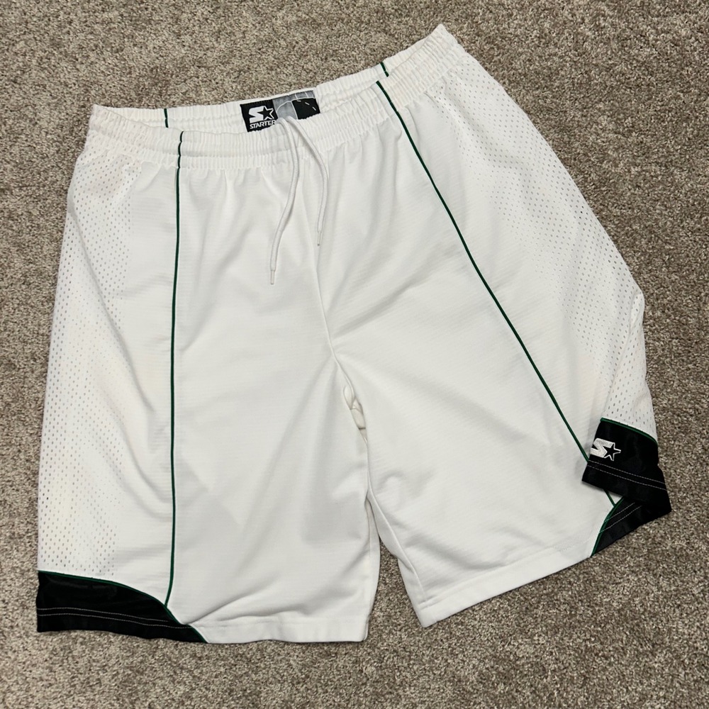 Vintage Starter Basketball Shorts Loose Men Size Large‎ White Green Baggy
